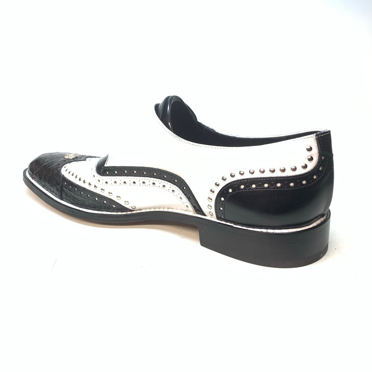 Mauri 3051 Black White Alligator Studded Monk Strap Dress Shoes - Dudes Boutique