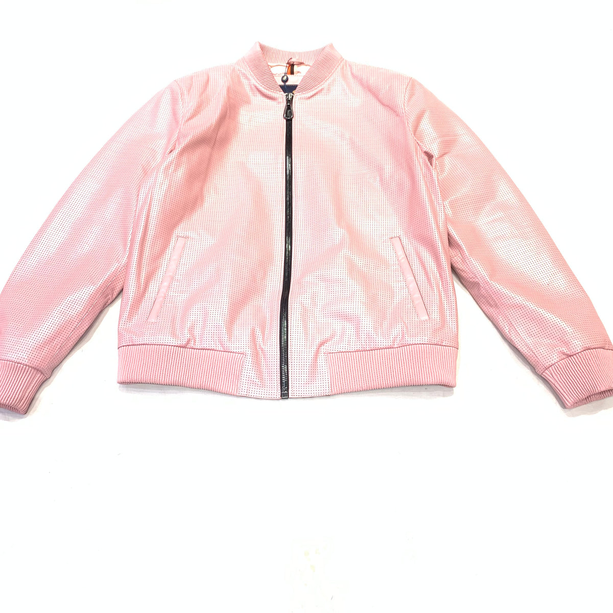 Kashani Baby Pink Perforated Lambskin Bomber Jacket - Dudes Boutique