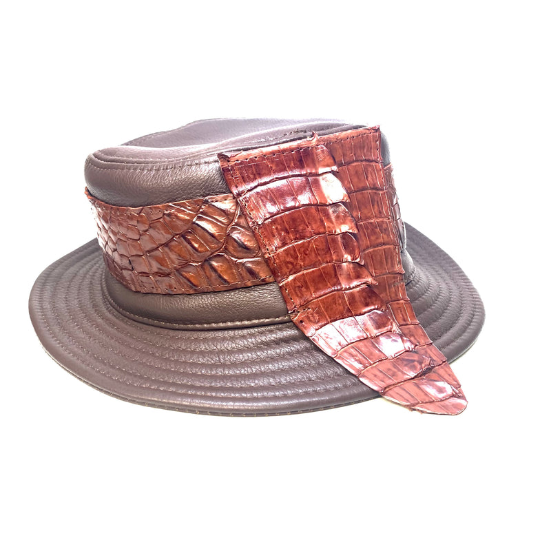 Kashani Chocolate Brown Crocodile x Lambskin Bucket Hat - Dudes Boutique