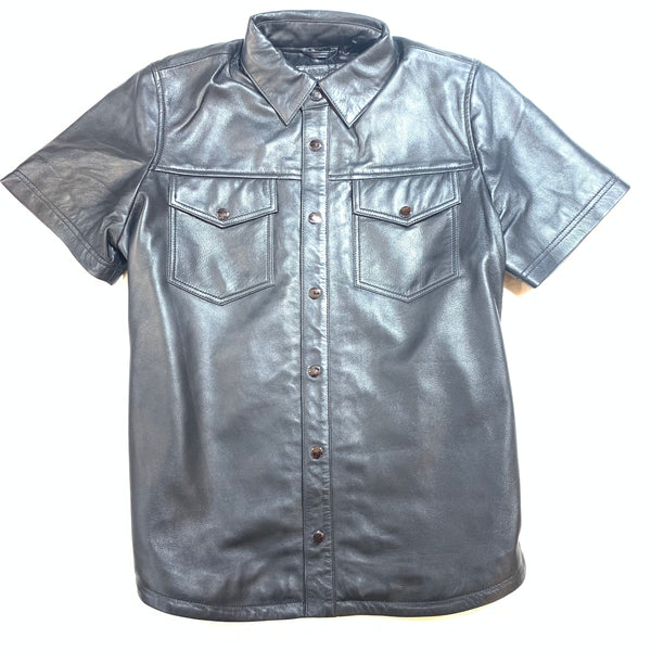 Kashani Men's Black Lambskin Button-Up Short Sleeve Shirt - Dudes Boutique