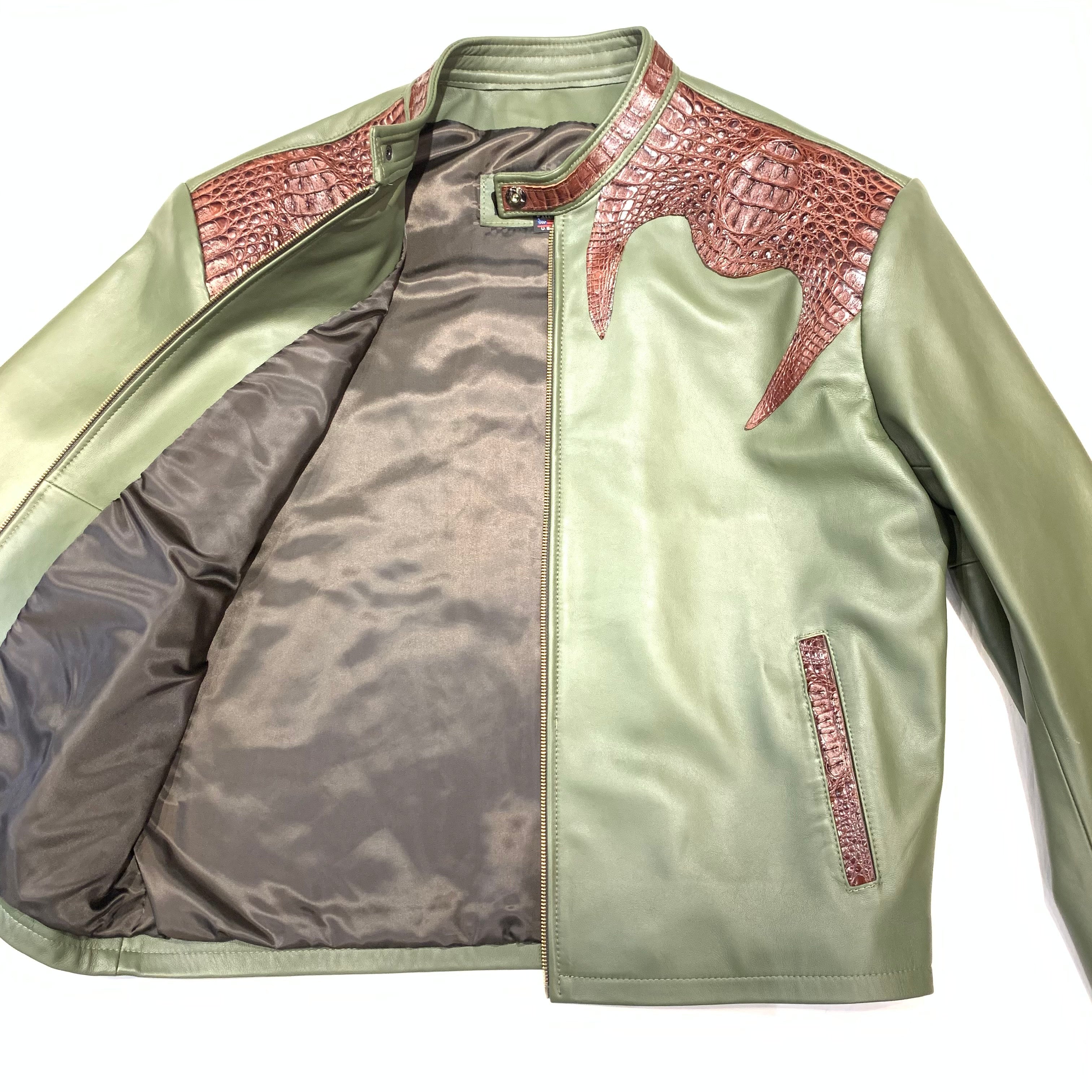 Kashani Olive Chocolate Alligator Bomber Jacket - Dudes Boutique