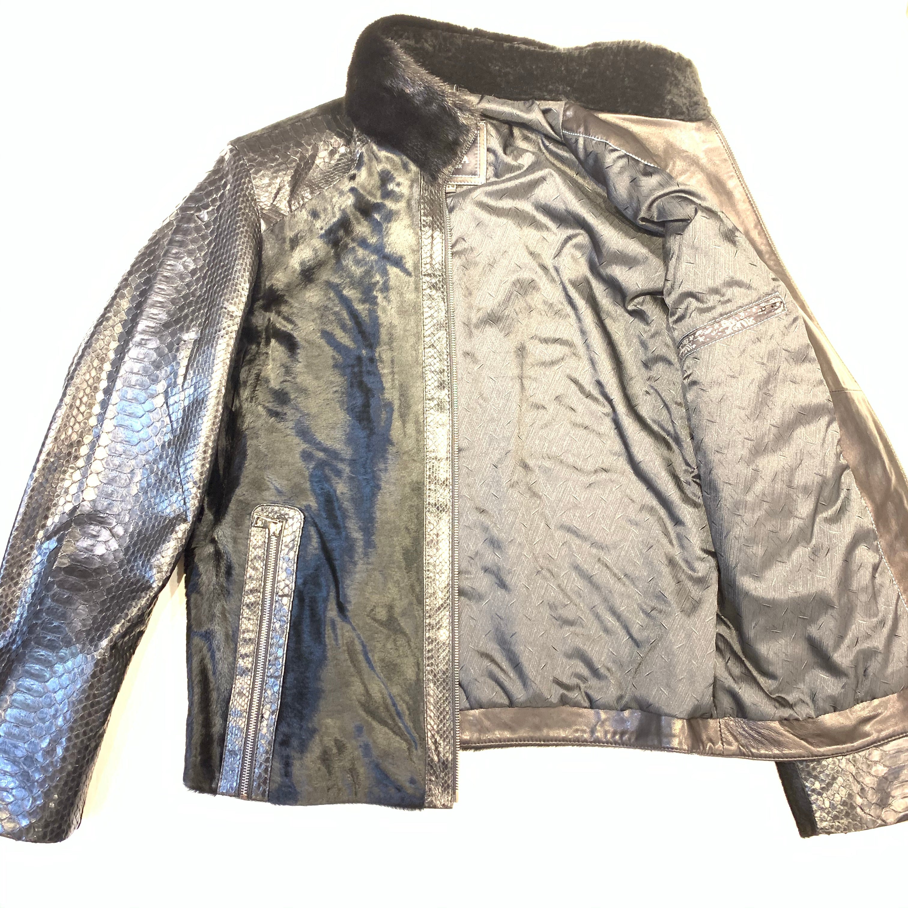 Barya NewYork Mink Collar Python Sleeve Pony Bomber Jacket - Dudes Boutique