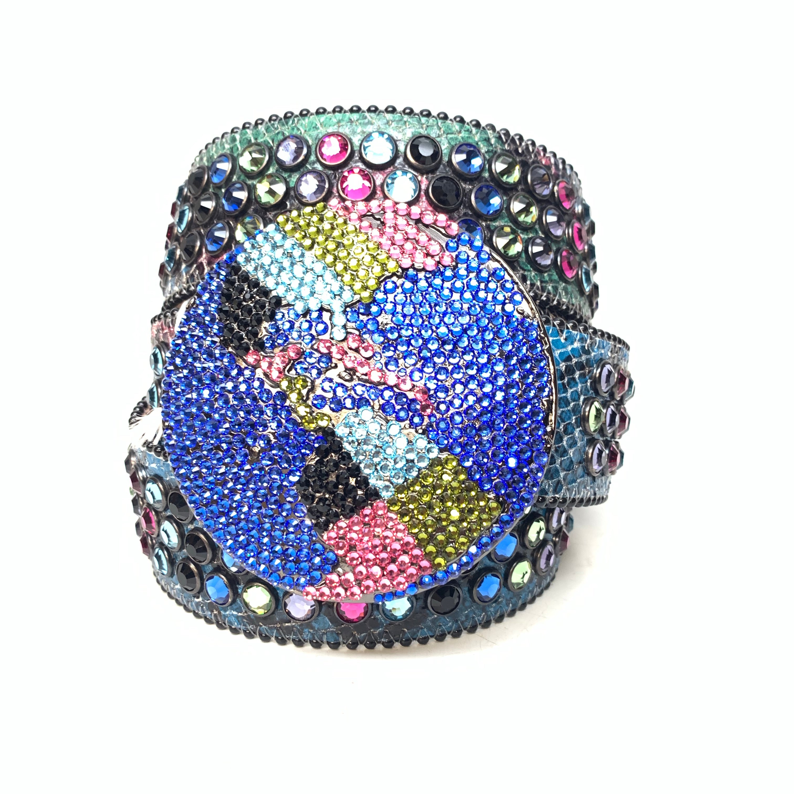 b.b. Simon Globe Triple Row Multi-color Fully Loaded Crystal Belt - Dudes Boutique