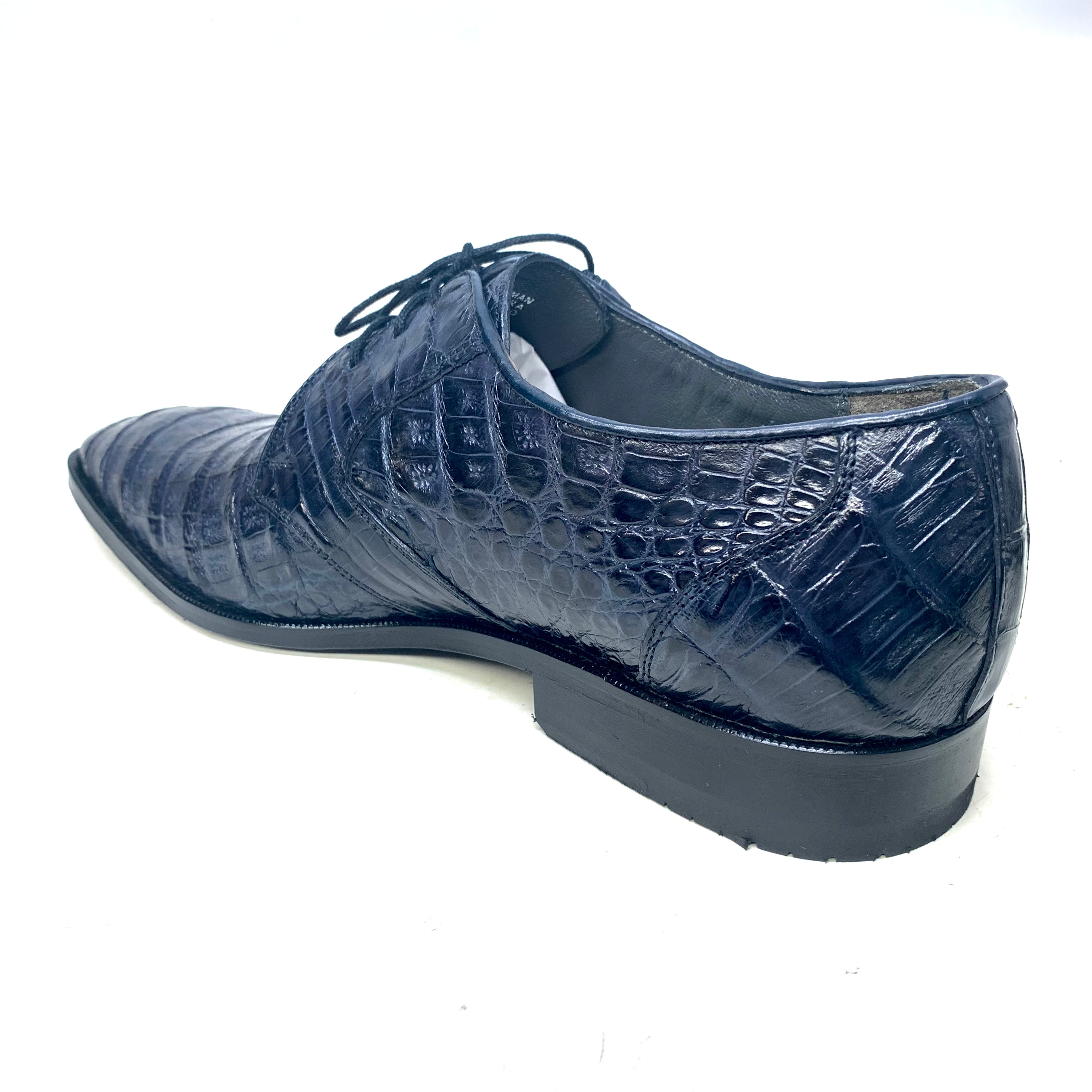 Los Altos Navy All-Over Crocodile Lace Up Dress Shoes - Dudes Boutique