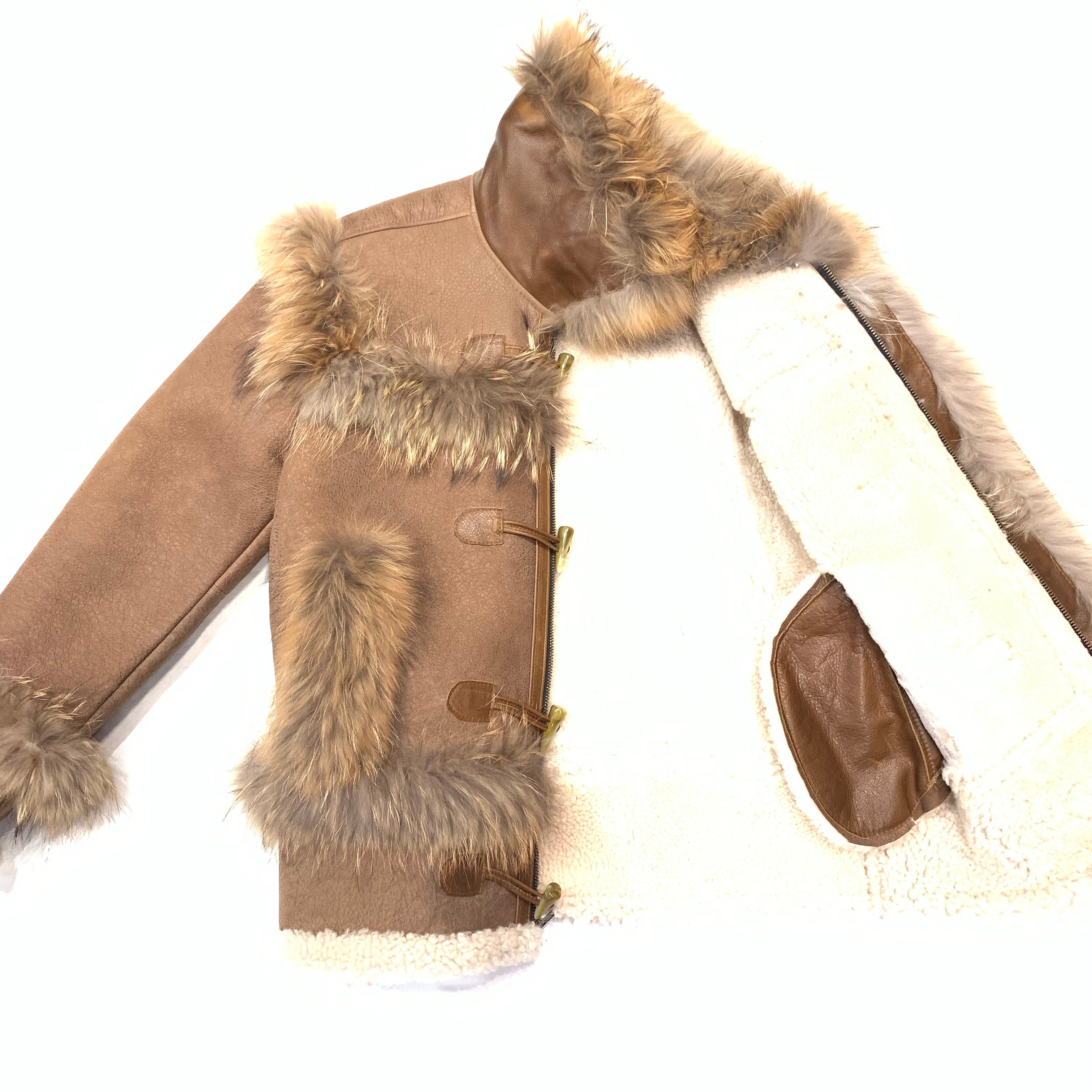 Kashani Cocoa Fluffy Red Fox Lined Shearling Jacket - Dudes Boutique