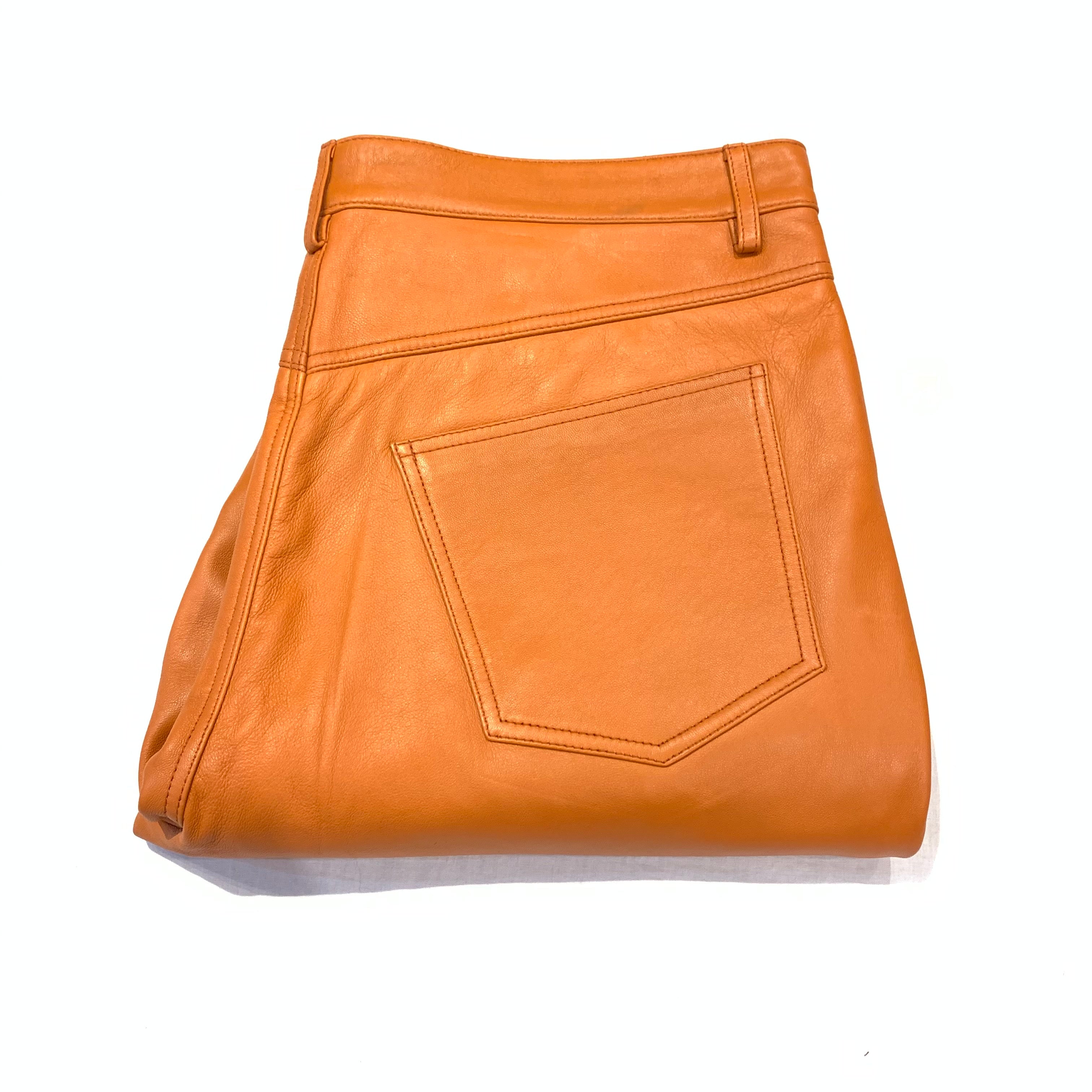 Kashani Men's Orange Tangerine Lambskin Straight Cut Leather Pants - Dudes Boutique