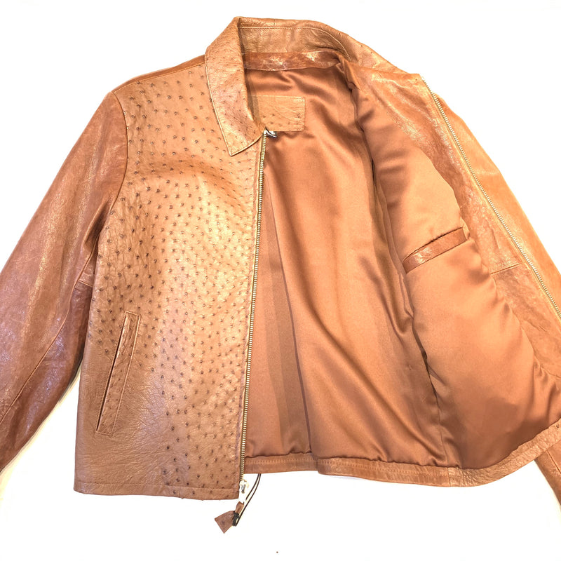 Kashani Chocolate Brown Ostrich Quill/Lambskin Collared Bomber Jacket - Dudes Boutique