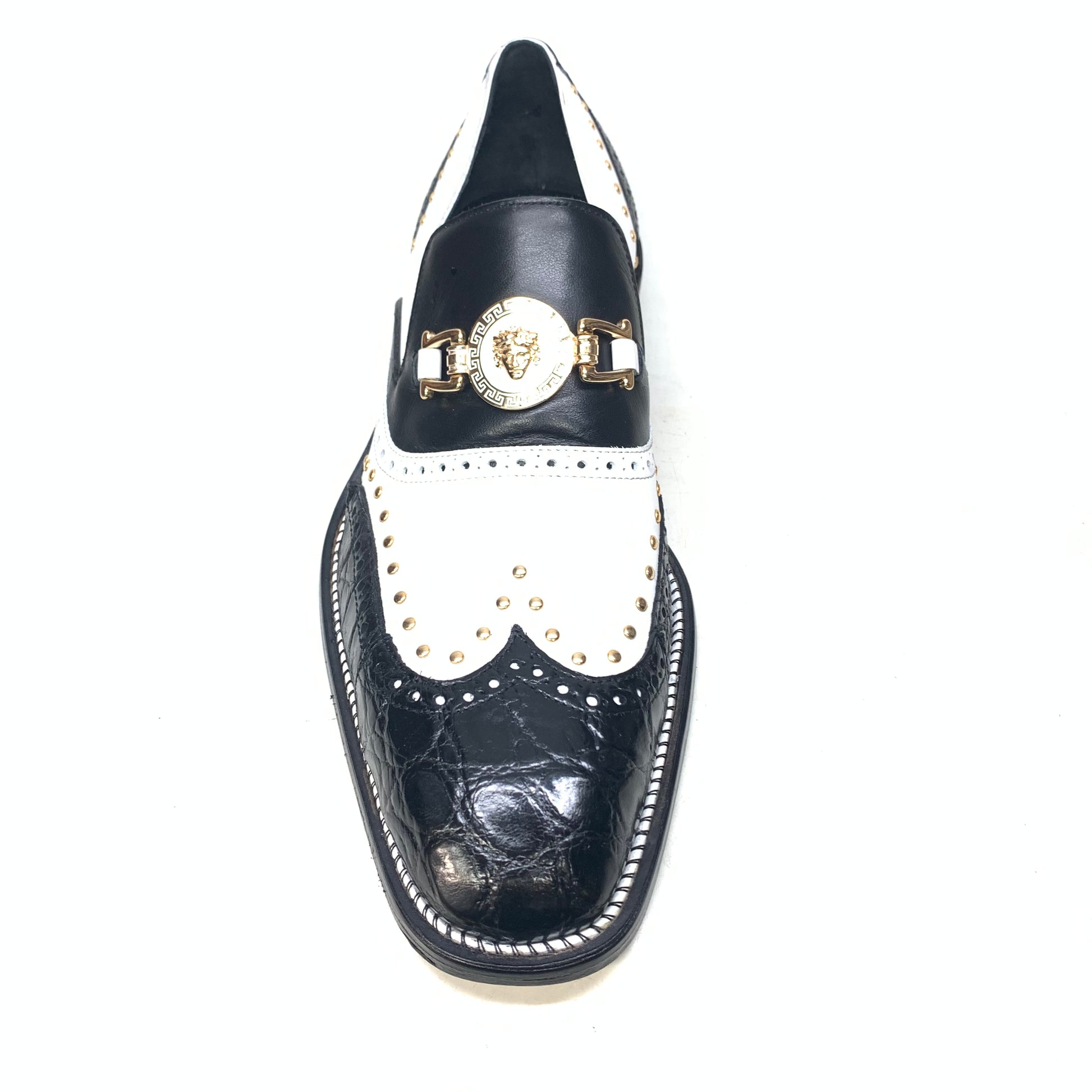 Mauri 30921 Men's  Black White Alligator Studded Loafer - Dudes Boutique