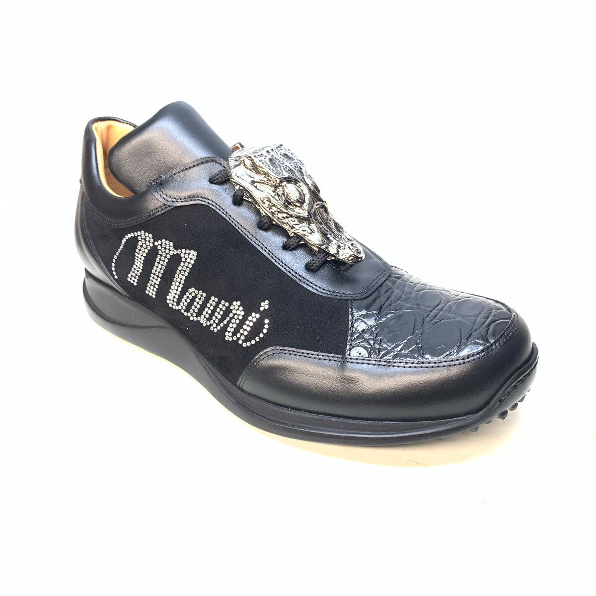 Mauri 8767 Black Crocodile Suede Crystal Sneakers - Dudes Boutique