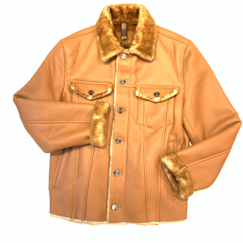 Barya NewYork Cognac Button Up Shearling Jacket - Dudes Boutique