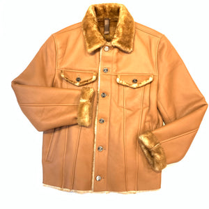 Barya NewYork Cognac Button Up Shearling Jacket - Dudes Boutique