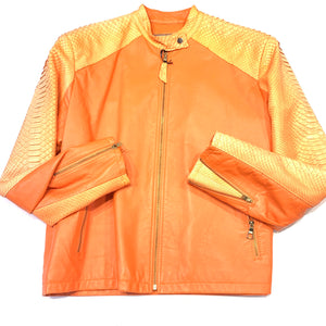 Kashani Orange Full Python Sleeve Bomber Jacket - Dudes Boutique