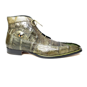 Mauri-3079 "Eye" Olive Green Alligator Tail / Ostrich Leg Dress Ankle Boots - Dudes Boutique