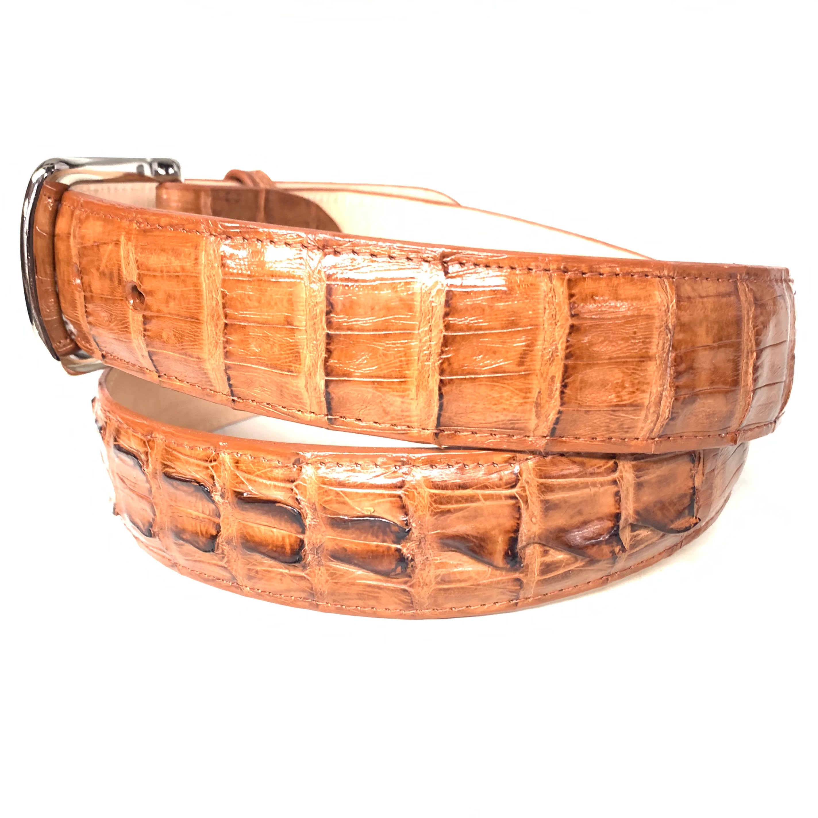 Kashani Cognac Hornback Crocodile Tail Exotic Skin Belt - Dudes Boutique