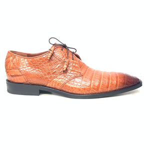 Los Altos Cognac All-Over Crocodile Lace Up Dress Shoes - Dudes Boutique