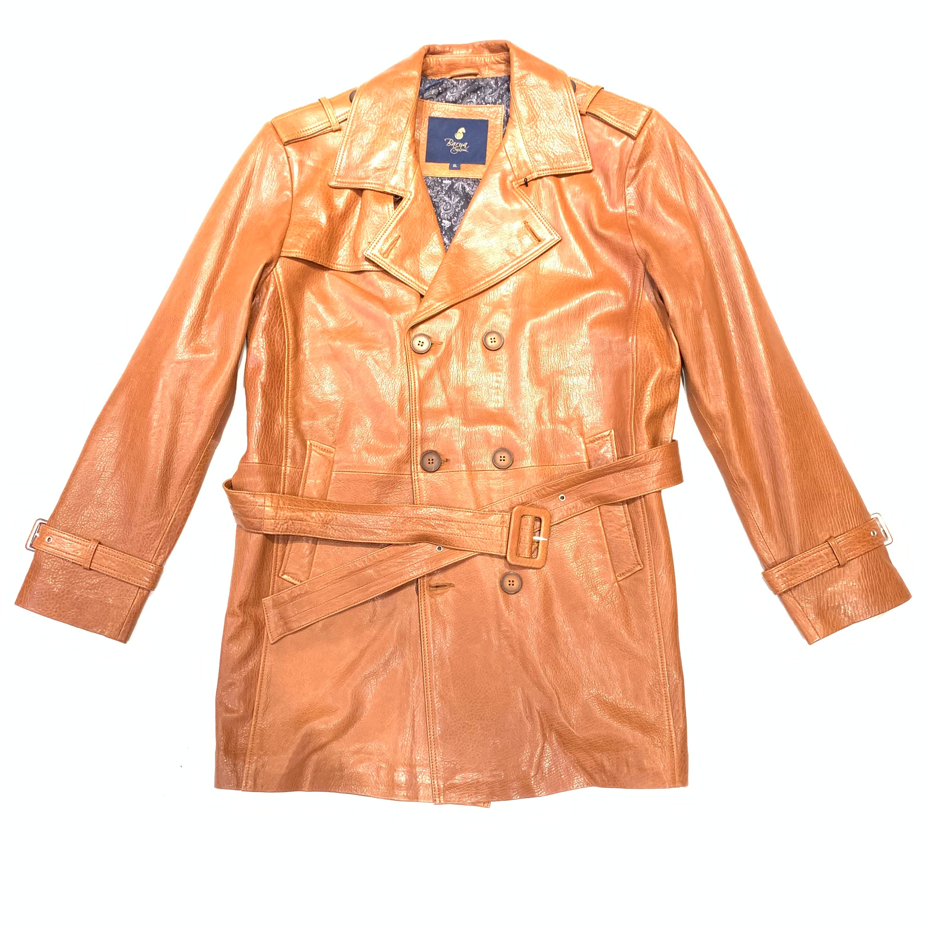 Barya NewYork Cognac Lambskin Trench Jacket - Dudes Boutique