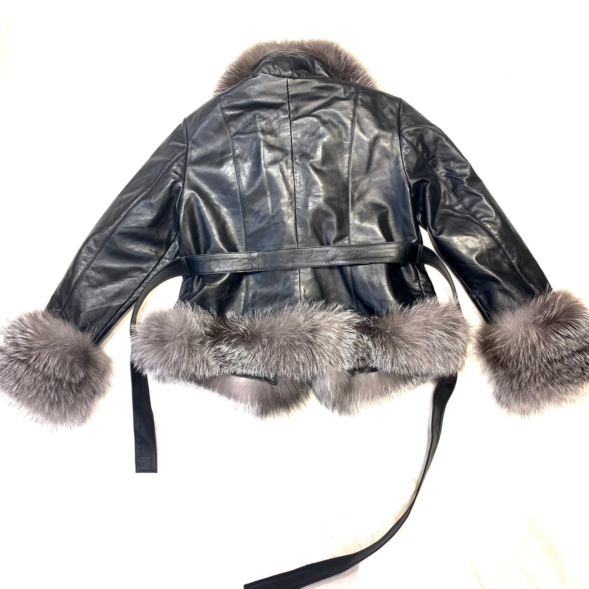 Barya NewYork Ladies Oversize Fox Collar Black Lambskin Jacket - Dudes Boutique