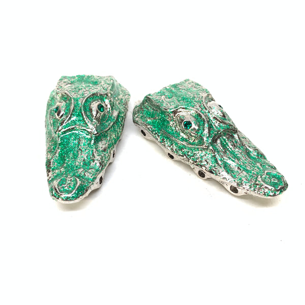 Mauri "Crystal Eye" Green Gator Head Lace Holders - Dudes Boutique