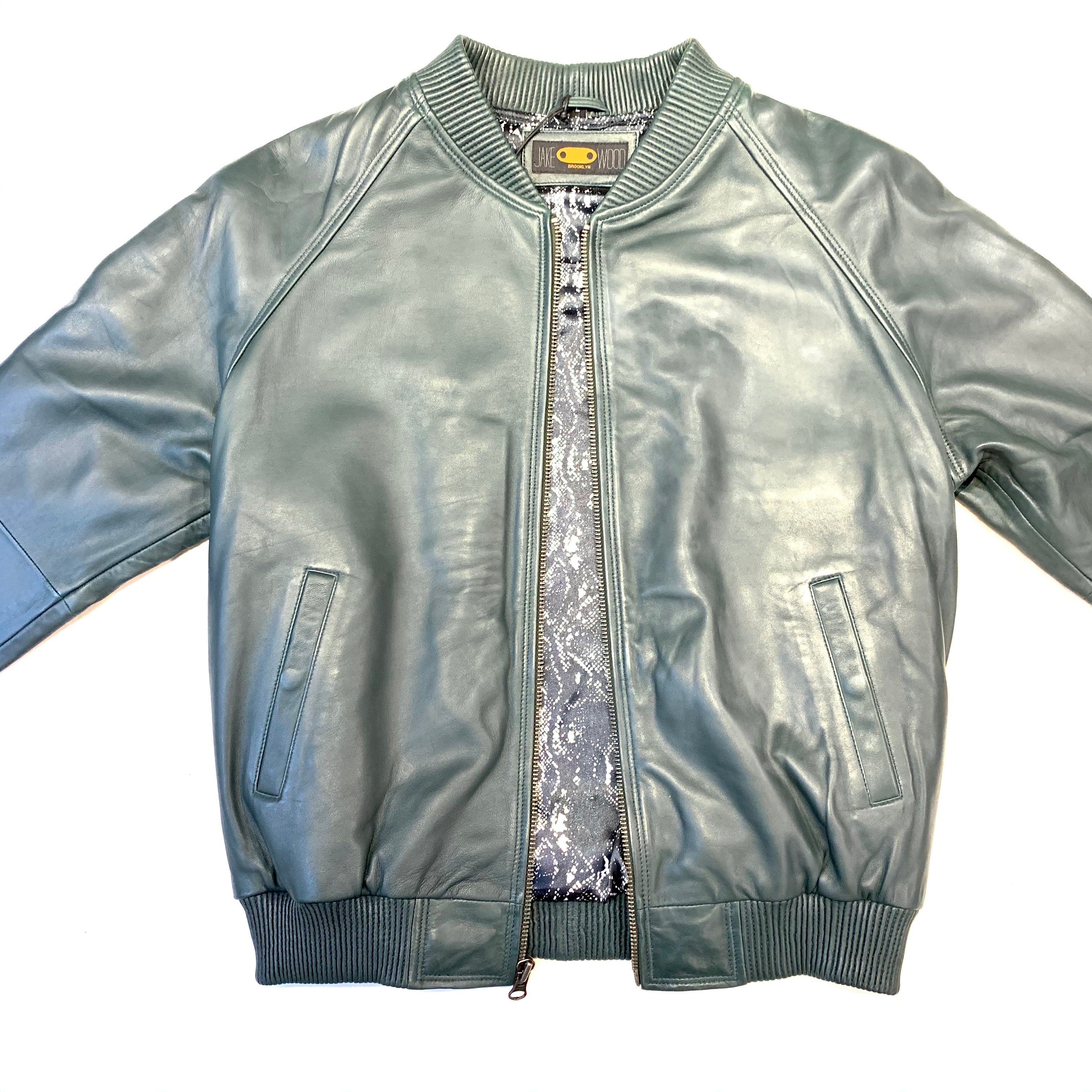 Kashani Forest Green Naked Lambskin Bomber Jacket - Dudes Boutique