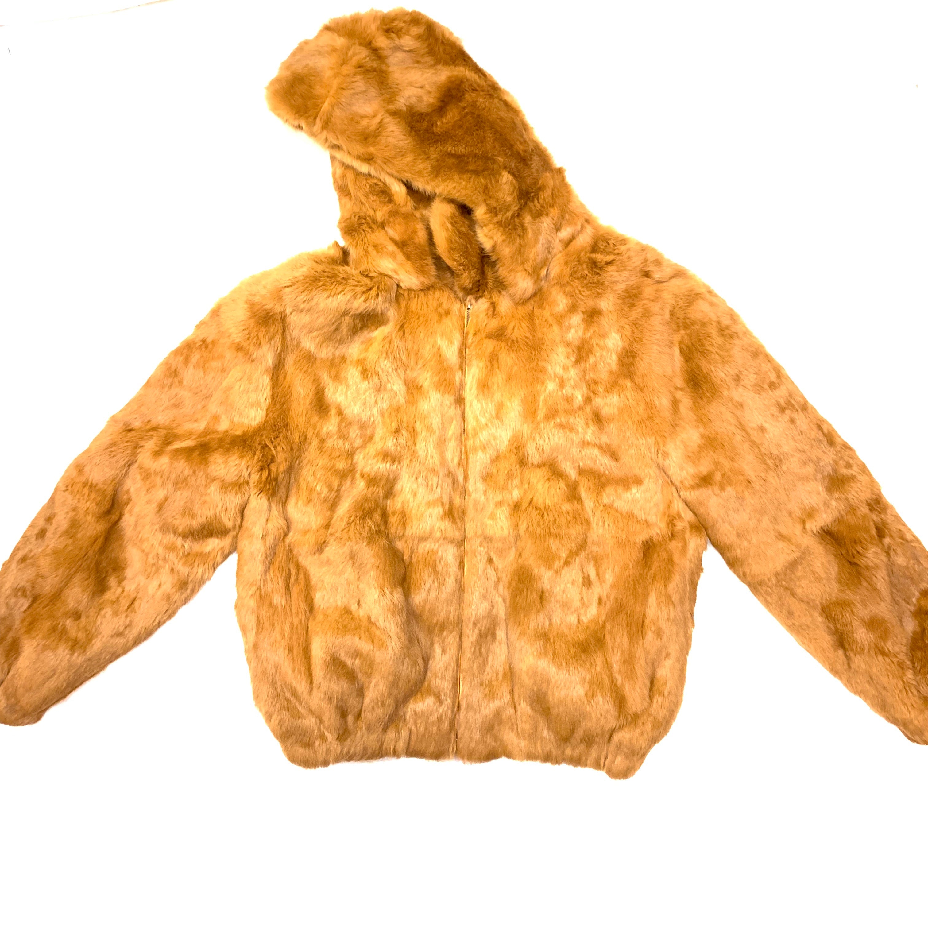 Kashani Men’s Whisky Rabbit Fur Hooded Bomber Jacket - Dudes Boutique