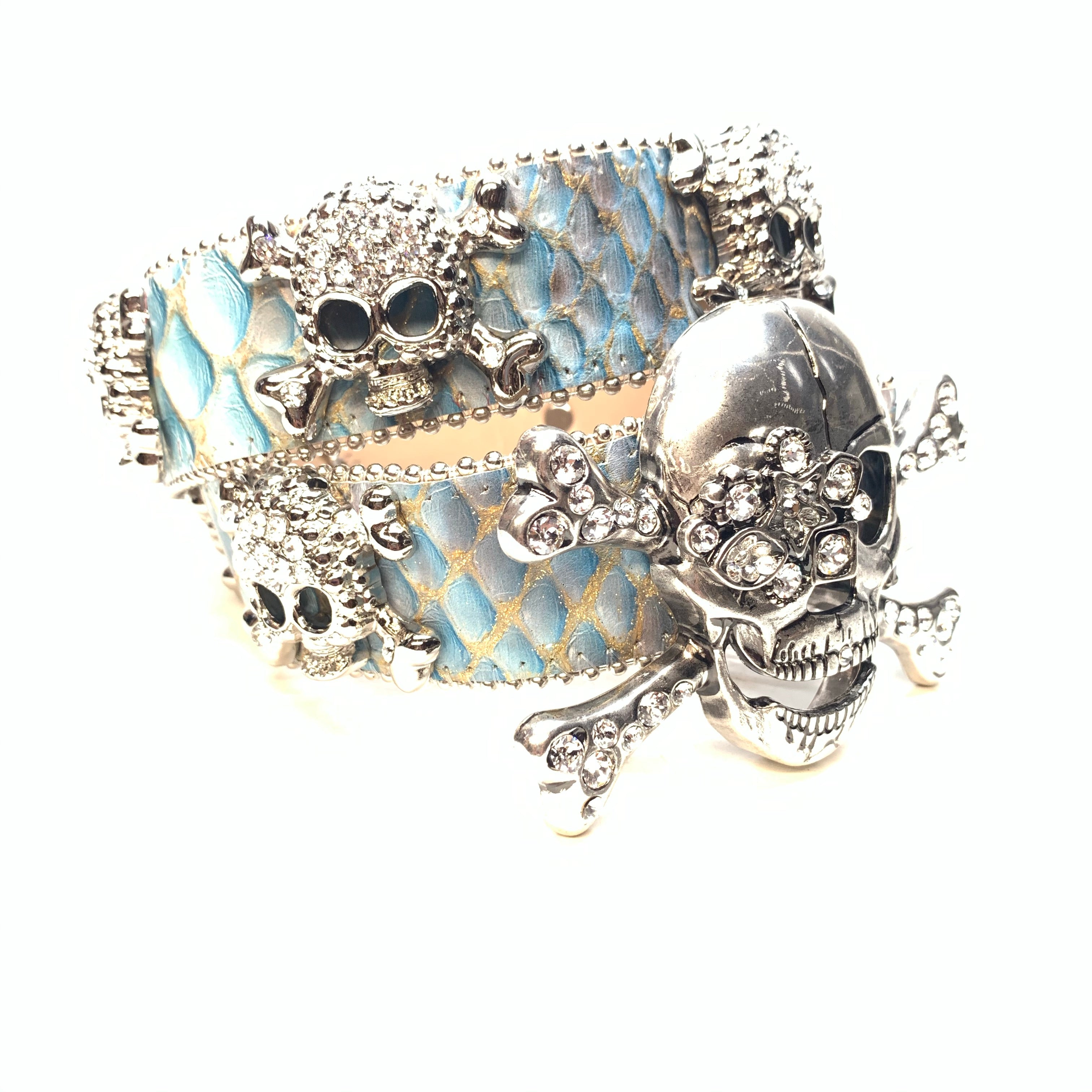 b.b. Simon 'Sky Pirarucu Skull' Crystal Belt - Dudes Boutique