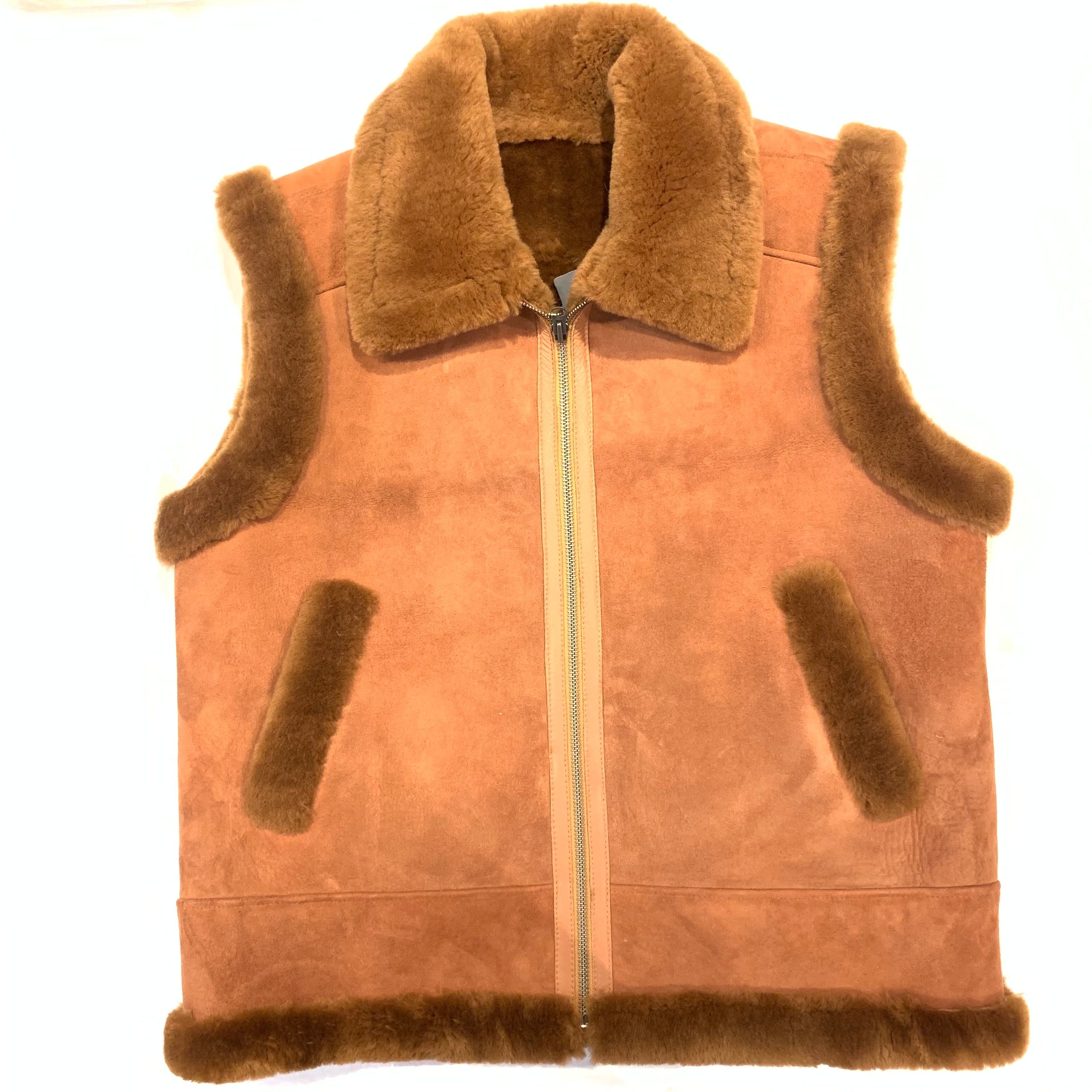 Kashani Men's Cinnamon Brown Suede Shearling Vest - Dudes Boutique