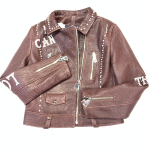 Barya NewYork Ladies Chocolate Spiked Crystal Biker Jacket - Dudes Boutique