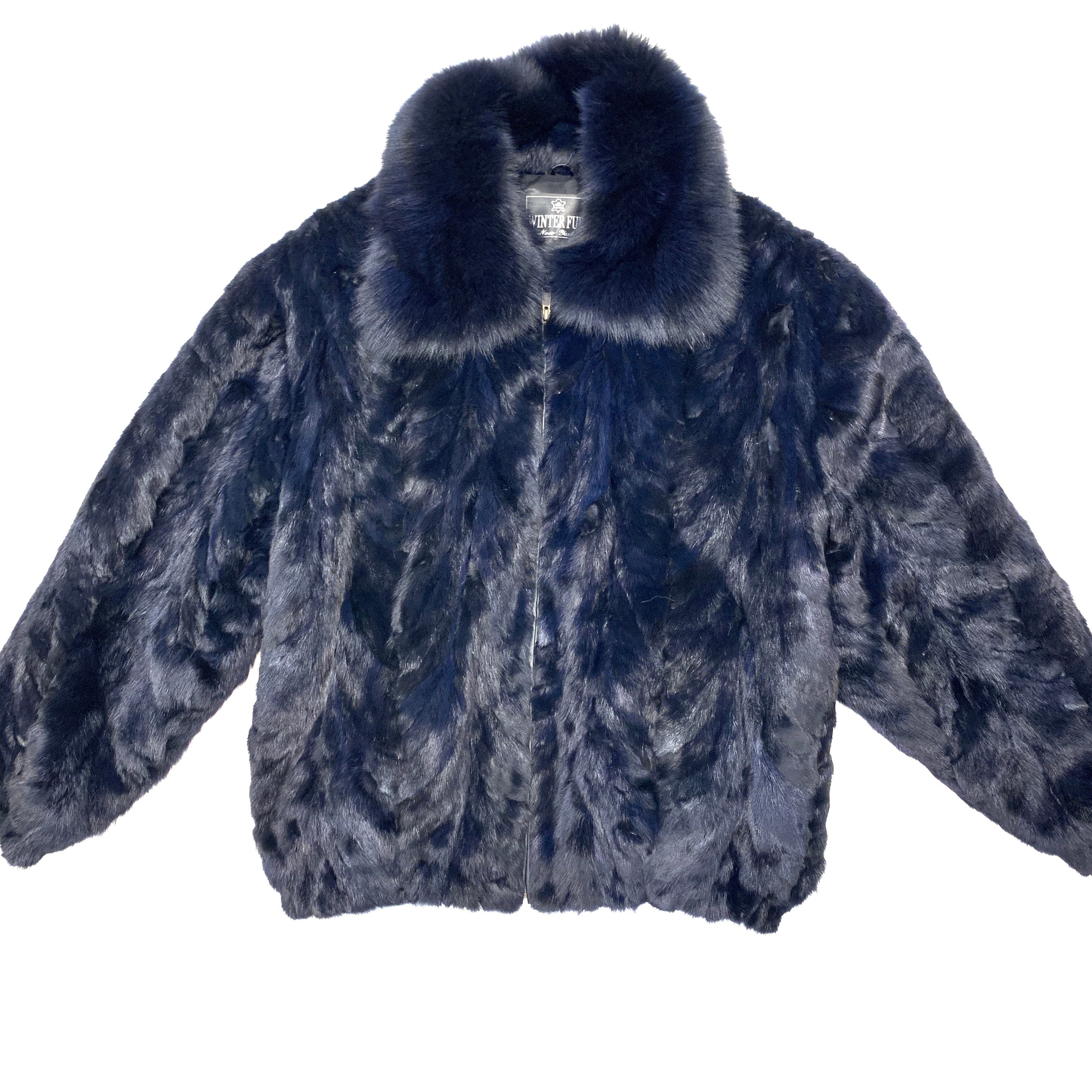 Kashani Navy Blue Mink Bomber Jacket - Dudes Boutique