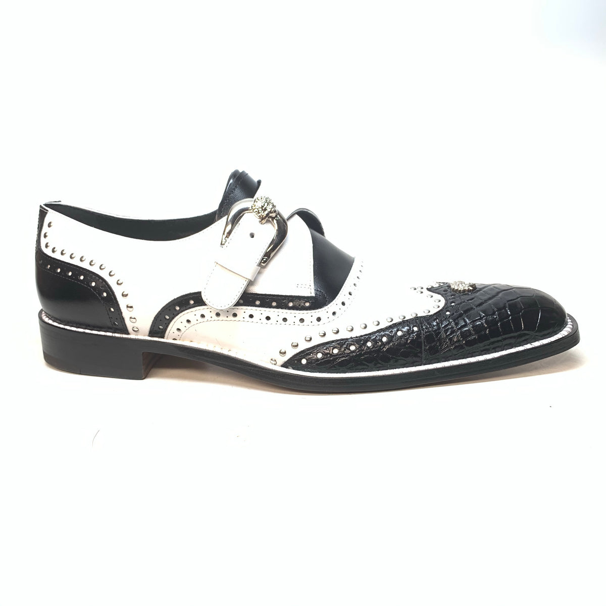 Mauri 4853 White Alligator Body Monk Strap Dress Shoes 8.5