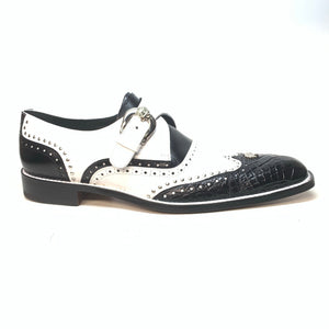 Mauri 3051 Black White Alligator Studded Monk Strap Dress Shoes - Dudes Boutique