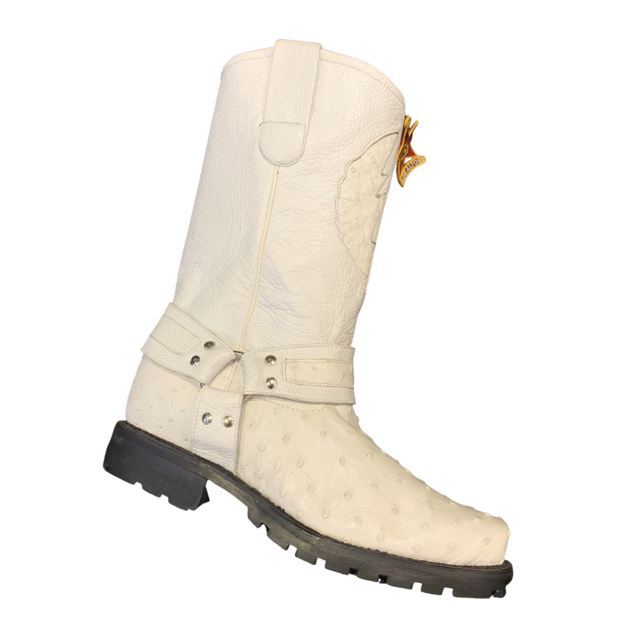 Los Altos Harness White Ostrich Quill Biker Boots - Dudes Boutique