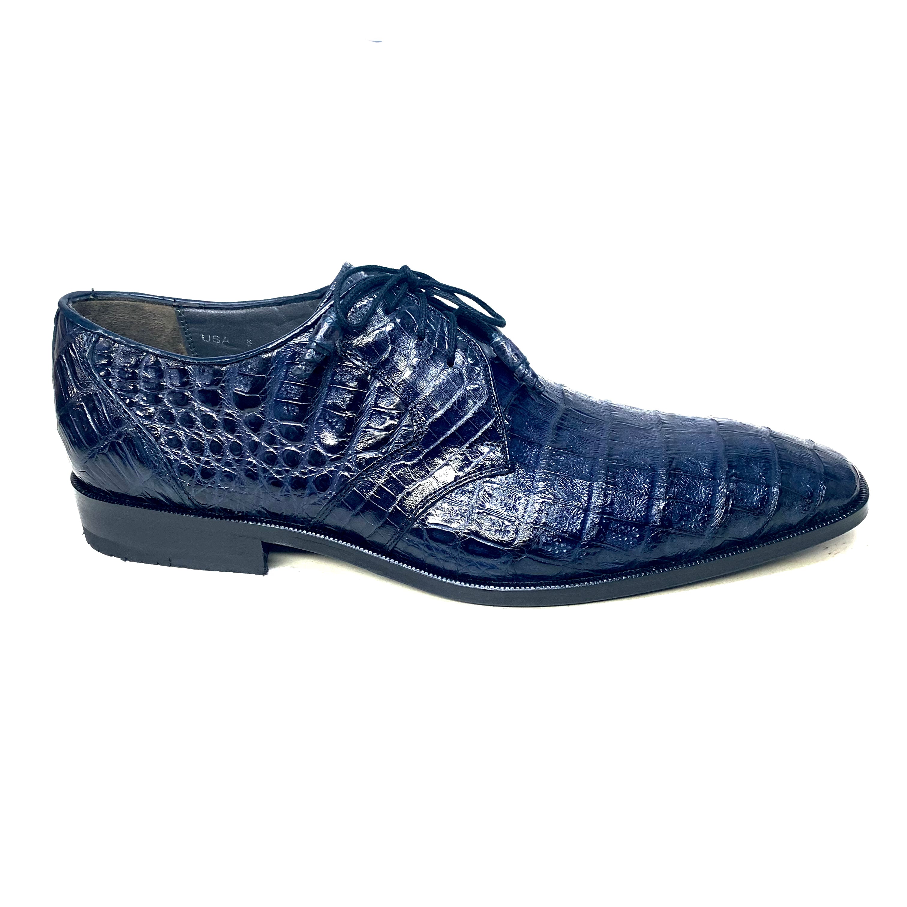 Los Altos Navy All-Over Crocodile Lace Up Dress Shoes - Dudes Boutique