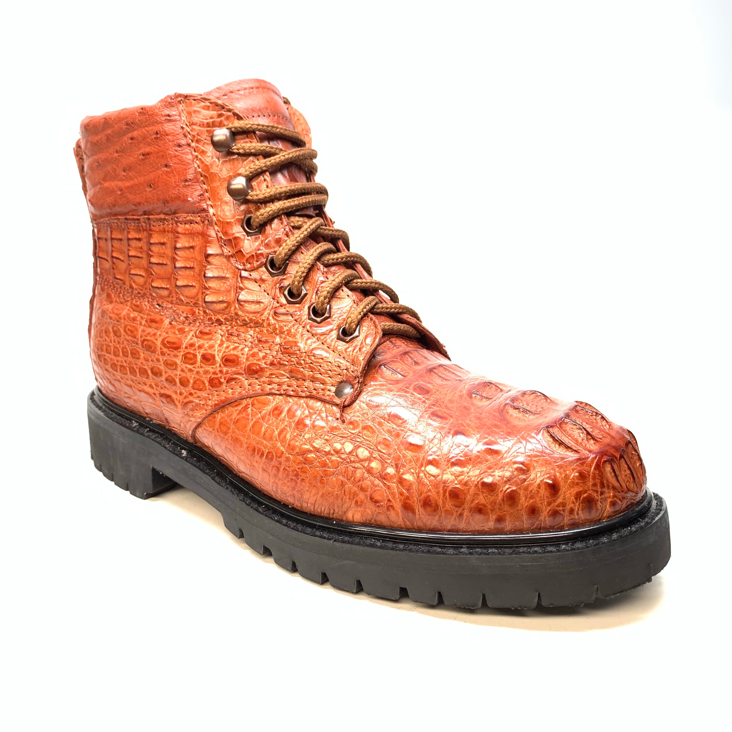 Vestigium Cognac Hornback Crocodile Combat Boots - Dudes Boutique