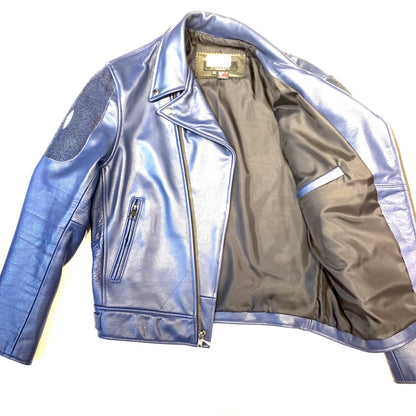 Kashani Men's Navy Blue Stingray/Leather Biker Jacket - Dudes Boutique
