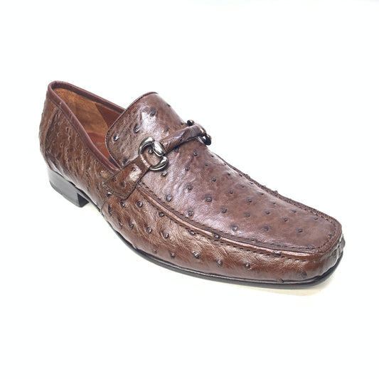 Los Altos Men's Brown Ostrich Quill Buckled Dress Loafers - Dudes Boutique