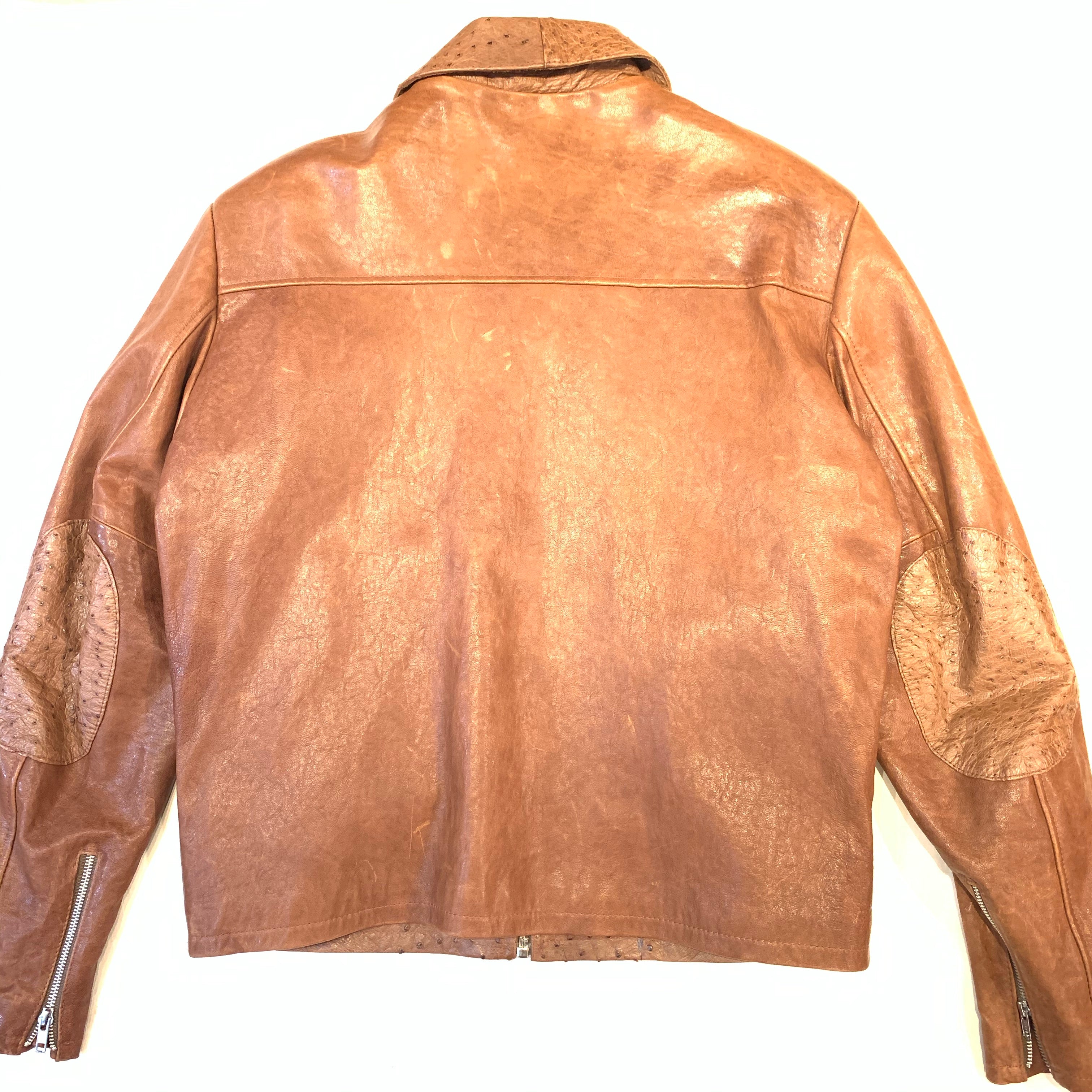 Kashani Chocolate Brown Ostrich Quill/Lambskin Collared Bomber Jacket - Dudes Boutique