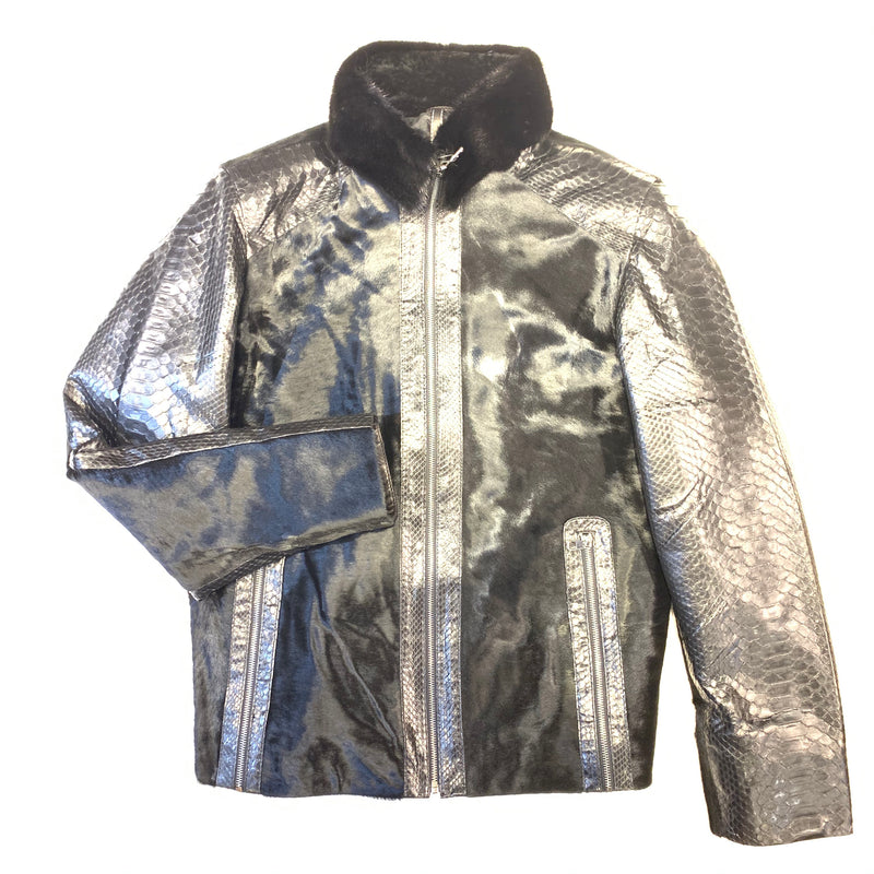 Barya NewYork Mink Collar Python Sleeve Pony Bomber Jacket - Dudes Boutique