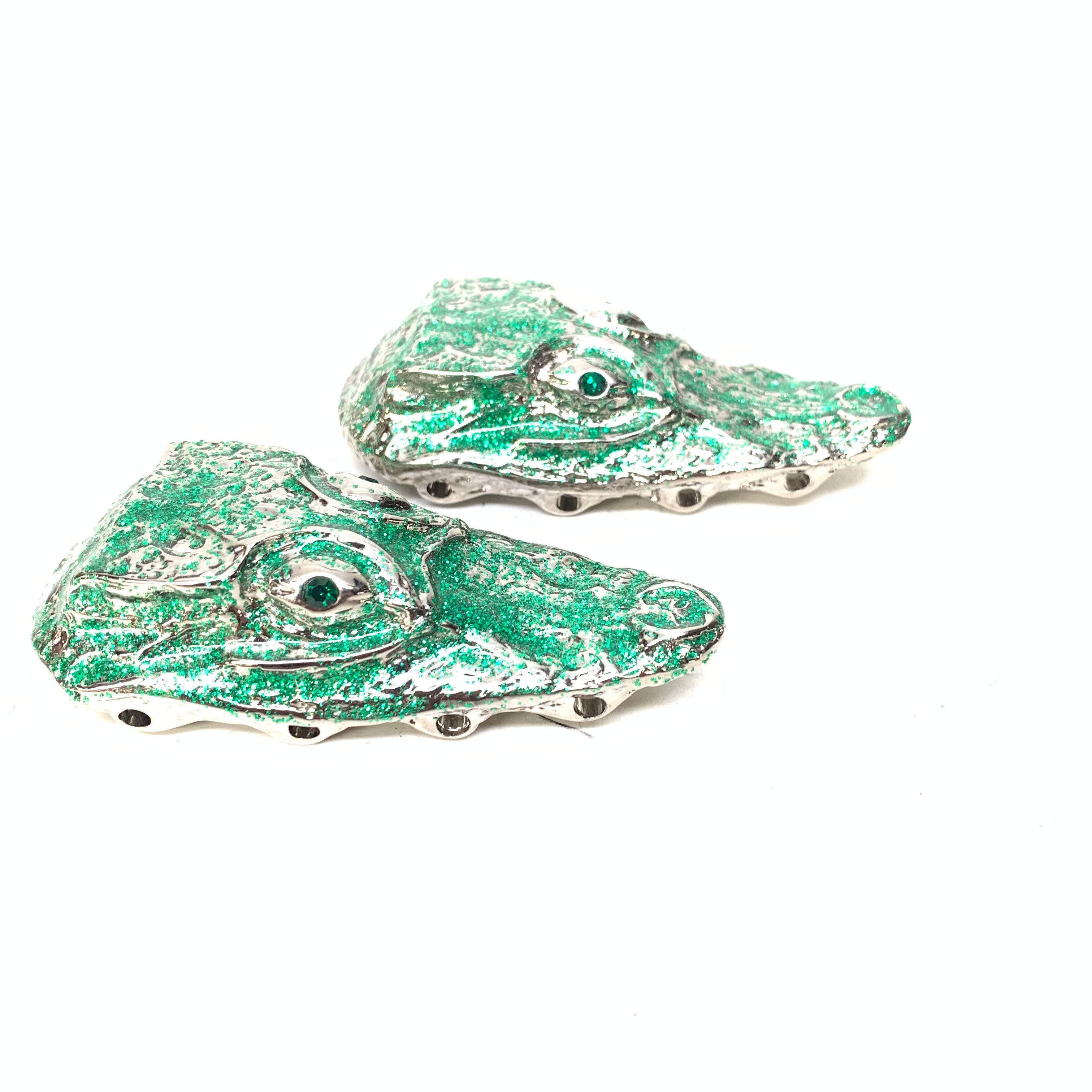 Mauri "Crystal Eye" Green Gator Head Lace Holders - Dudes Boutique