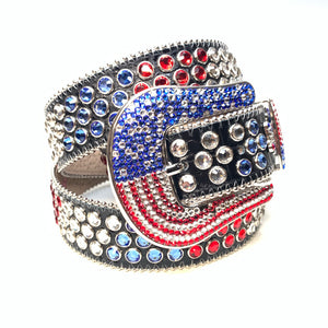 b.b. Simon American Flag Fully Loaded Crystal Belt - Dudes Boutique