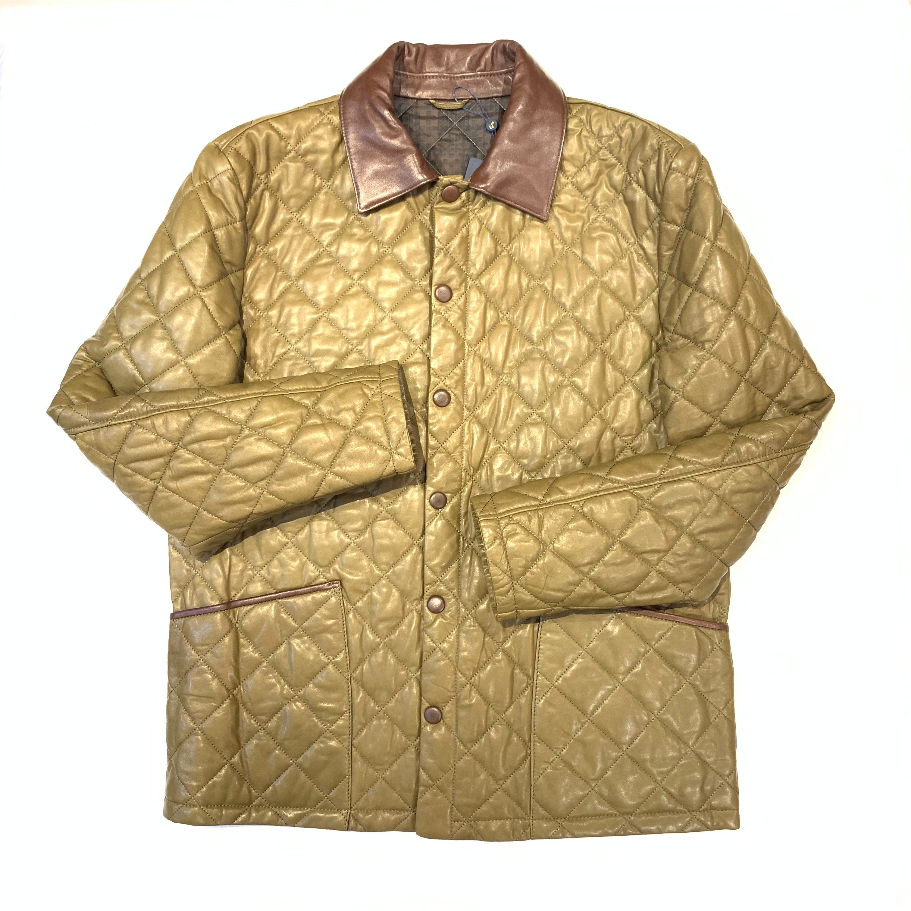 Barya NewYork British Quilted Olive Brown Lambskin Jacket - Dudes Boutique