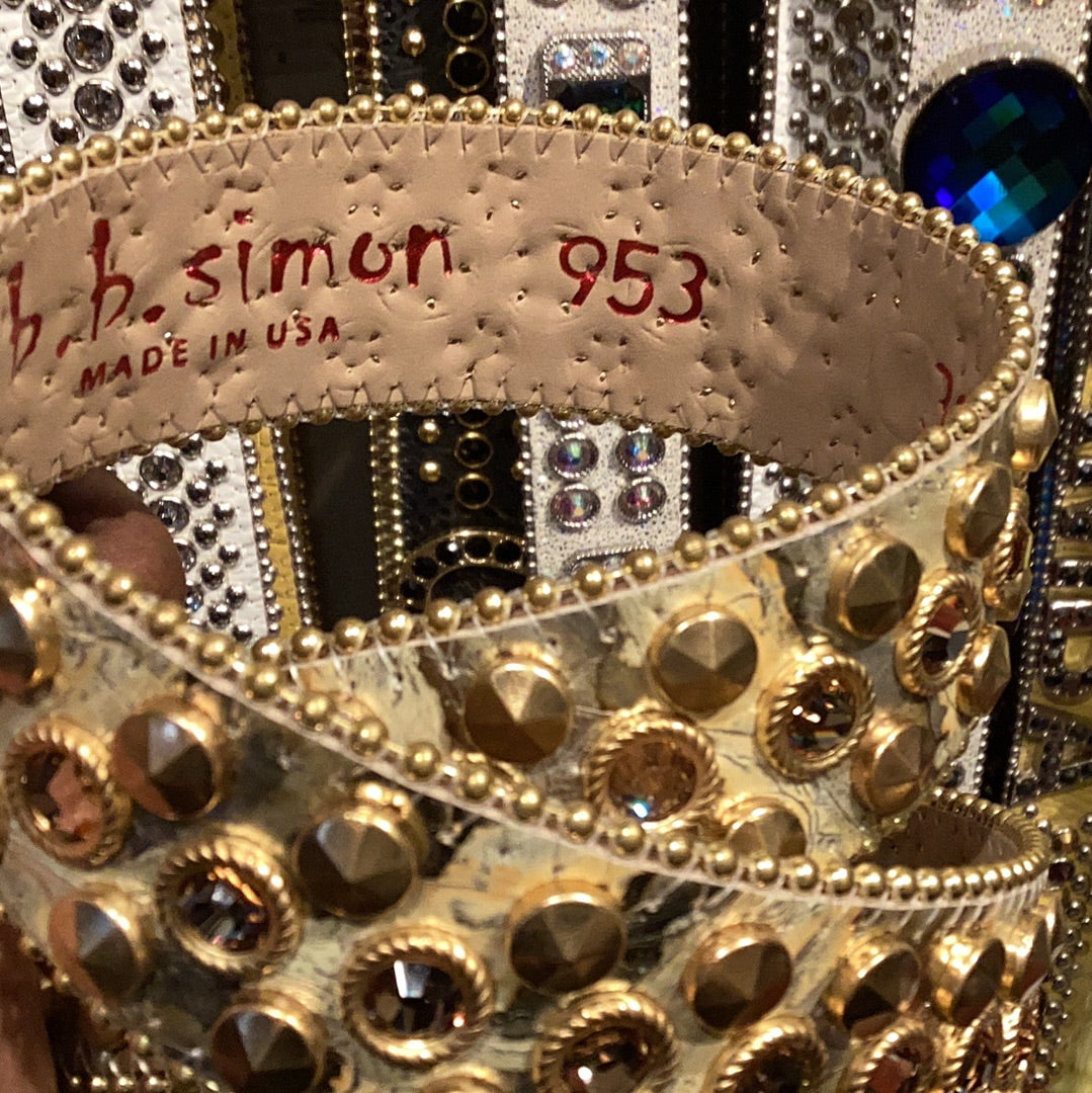 b.b. Simon Gold Double Studded Crystal Belt - Dudes Boutique