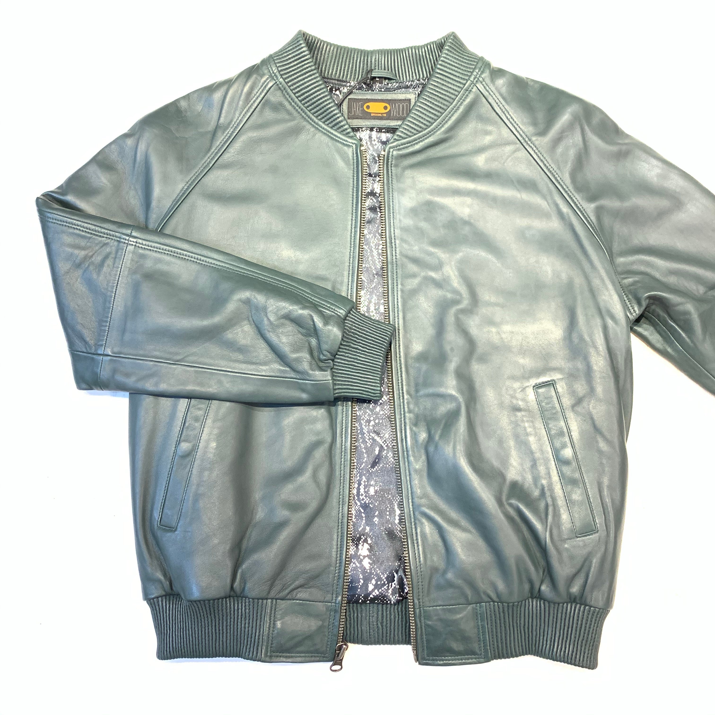 Kashani Forest Green Naked Lambskin Bomber Jacket - Dudes Boutique