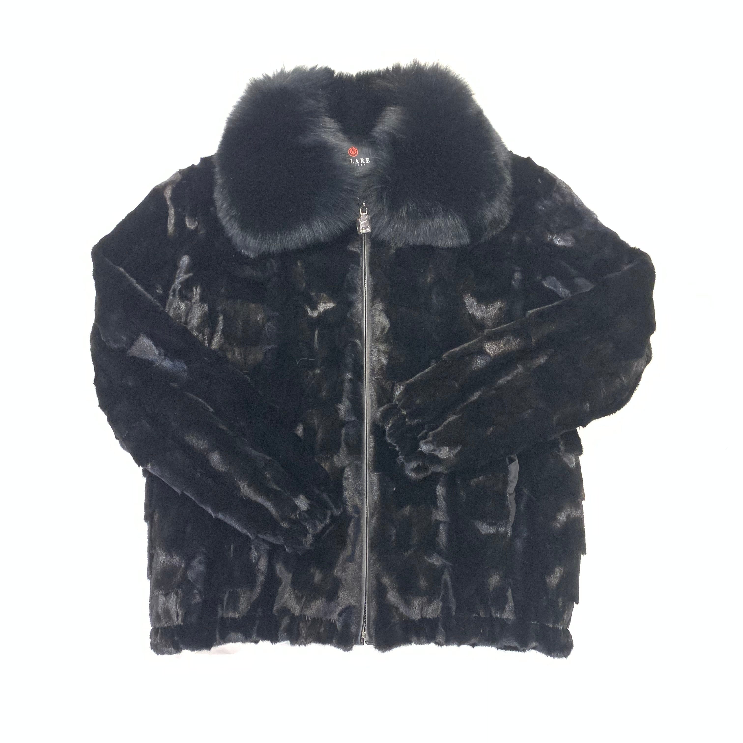 Volare Men's Black Diamond Cut Mink Bomber Jacket - Dudes Boutique