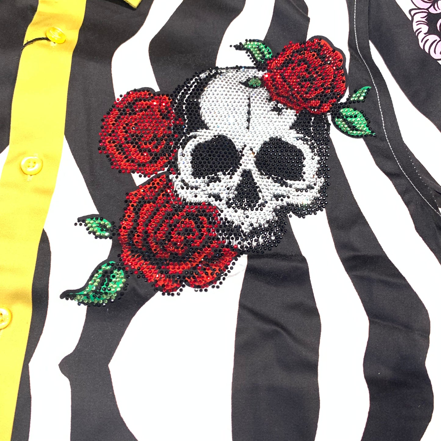 Barocco Men's Skull Rose Crystal Button Up Shirt - Dudes Boutique