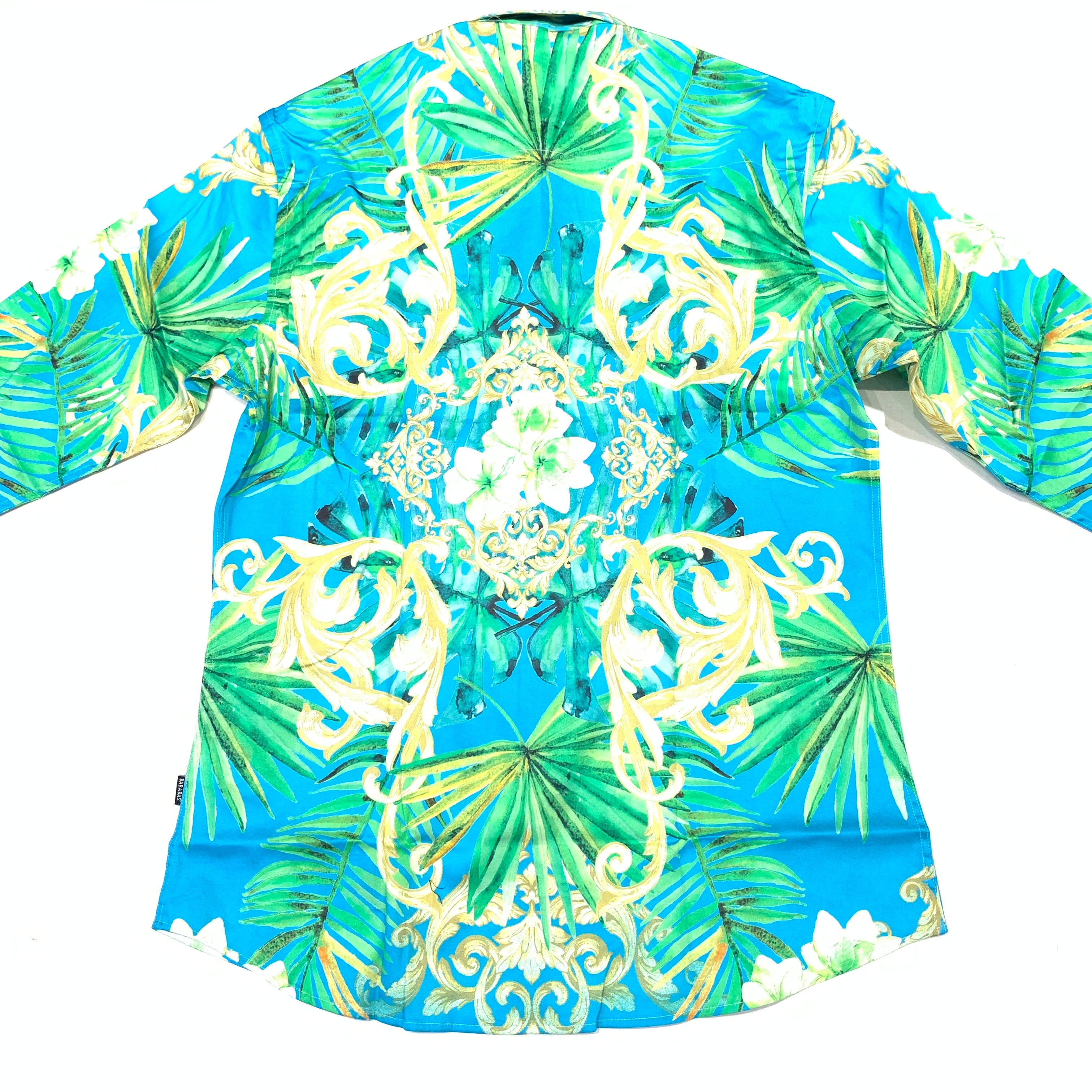 Barabas Teal Royal Floral Button Up Shirt - Dudes Boutique