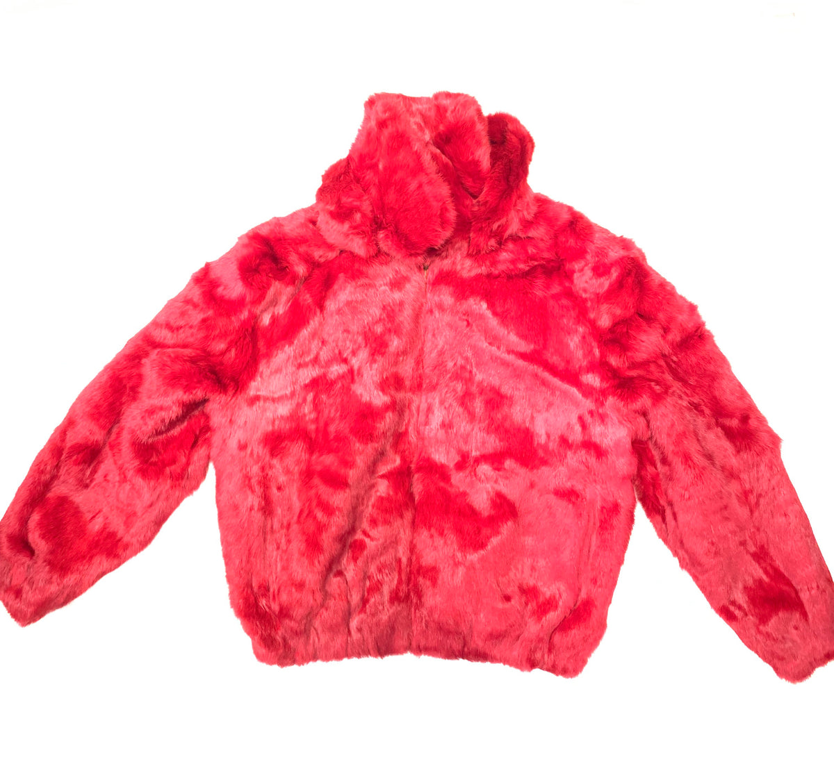 Kashani Men's Red Rabbit Fur Hooded Bomber Jacket - Dudes Boutique