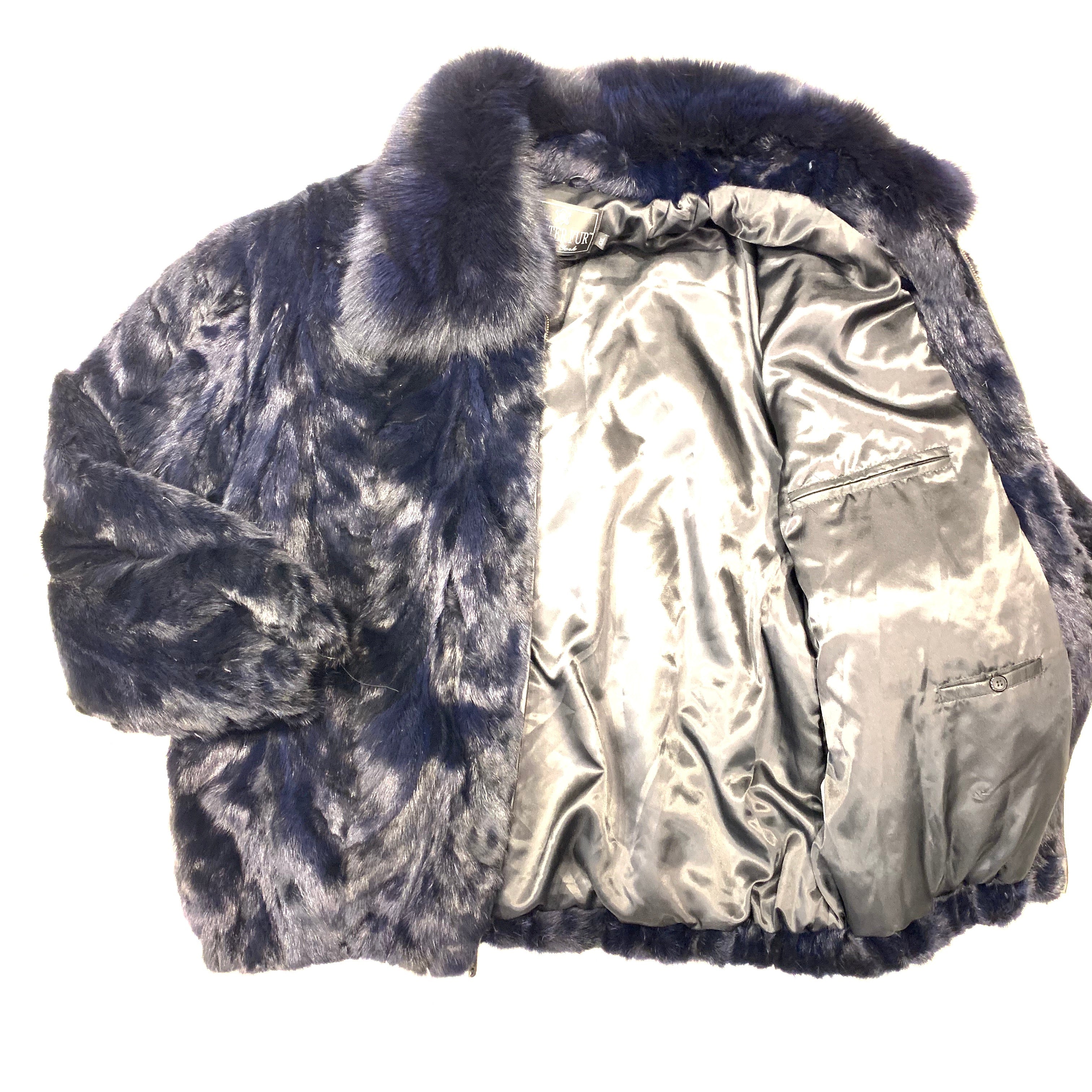 Kashani Navy Blue Mink Bomber Jacket - Dudes Boutique