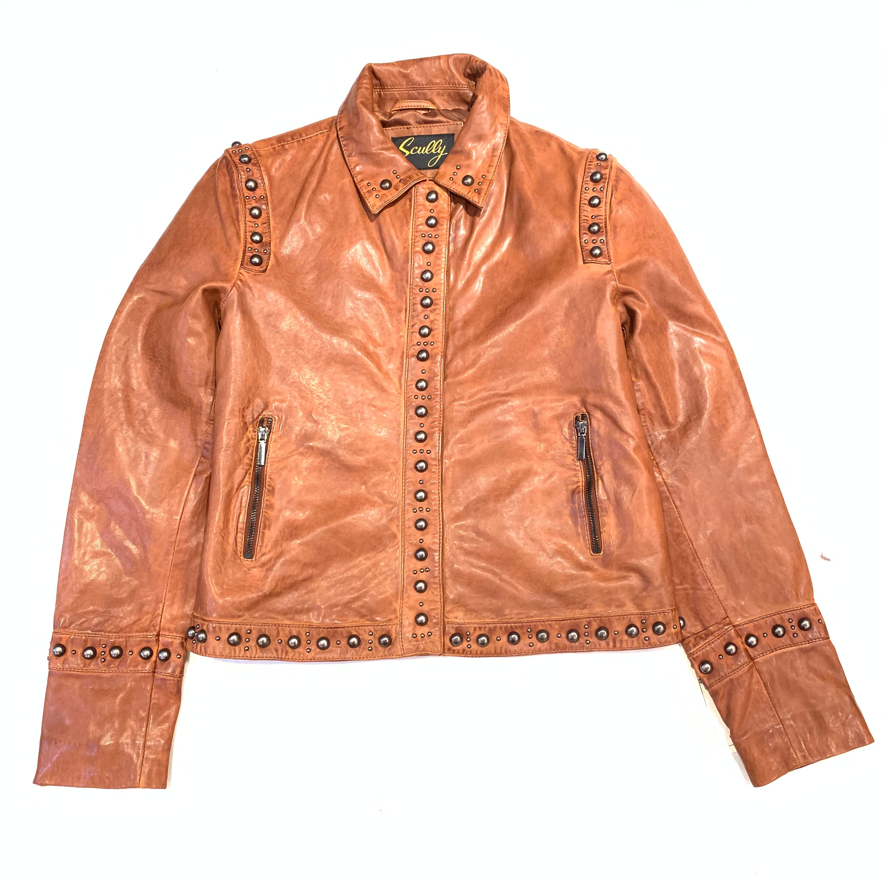 Scully Ladies Mahogany Brown Studded Leather Jacket - Dudes Boutique