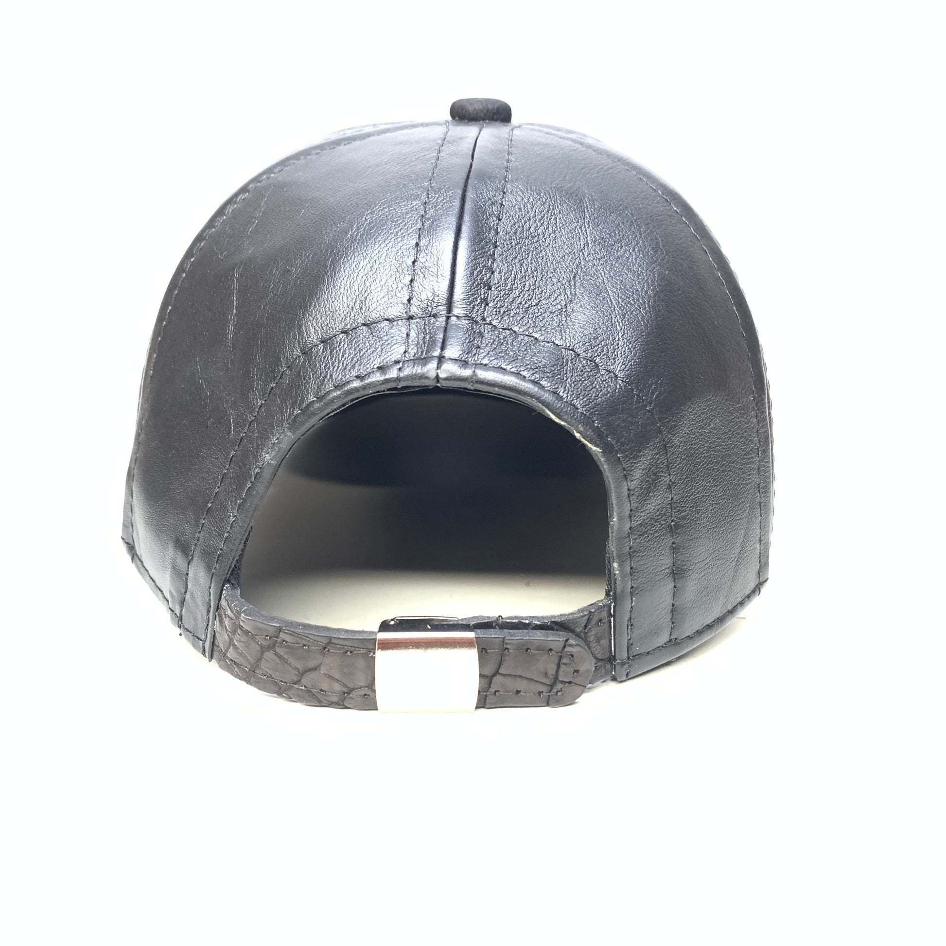 Kashani Men's Black Alligator/ Leather Strap-Back Base Ball Hat - Dudes Boutique