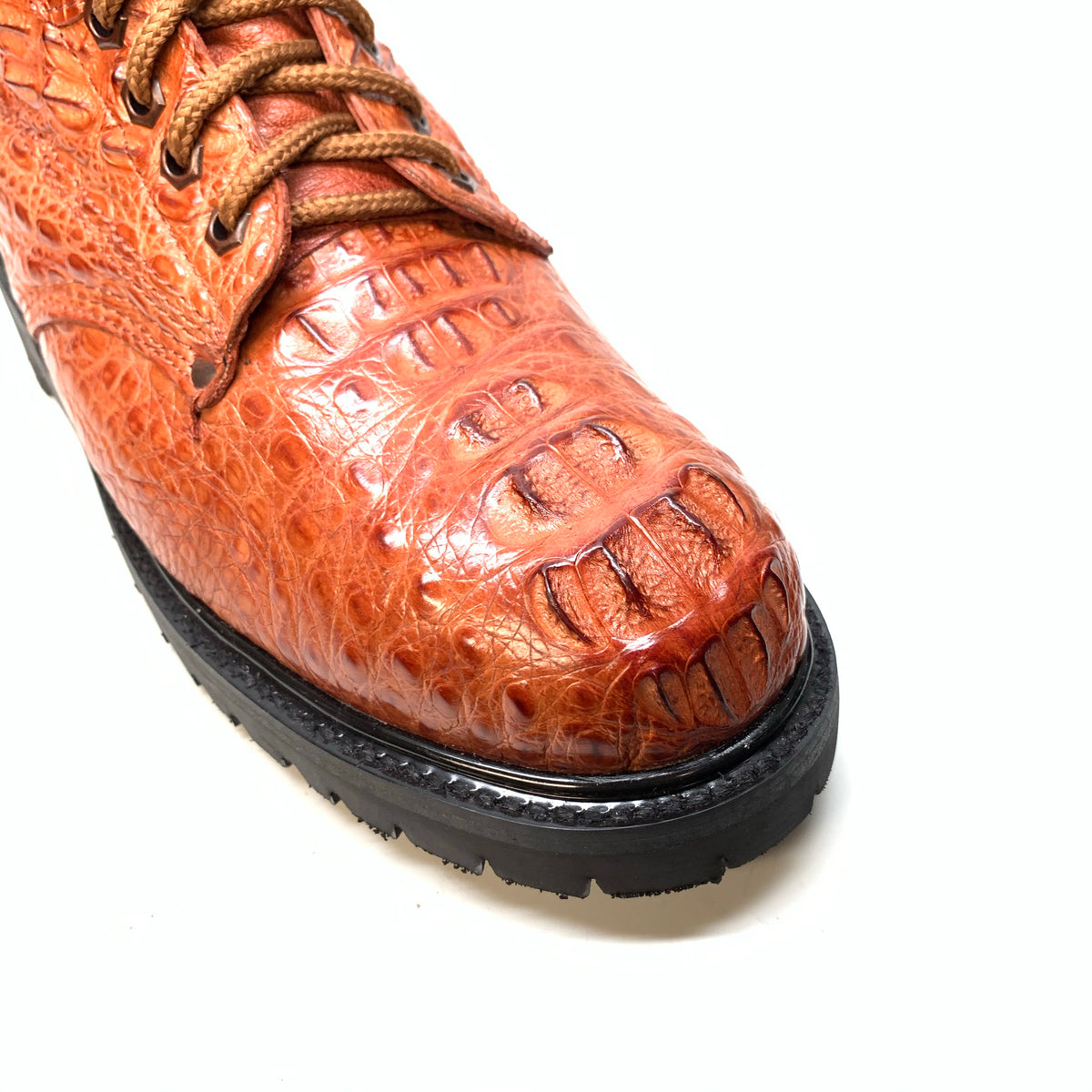Vestigium Cognac Hornback Crocodile Combat Boots - Dudes Boutique